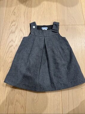Jacadi Charcoal Gray Pleated Girls' Formal Dress with Bow Strap